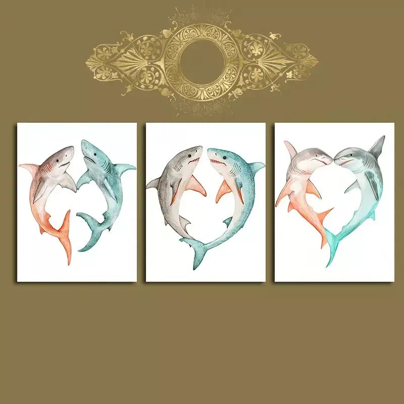 3pcs Artistic Shark Canvas Framed 40x60cm - High Quality Print 100% Australian Made Wall Canvas Ready to Hang