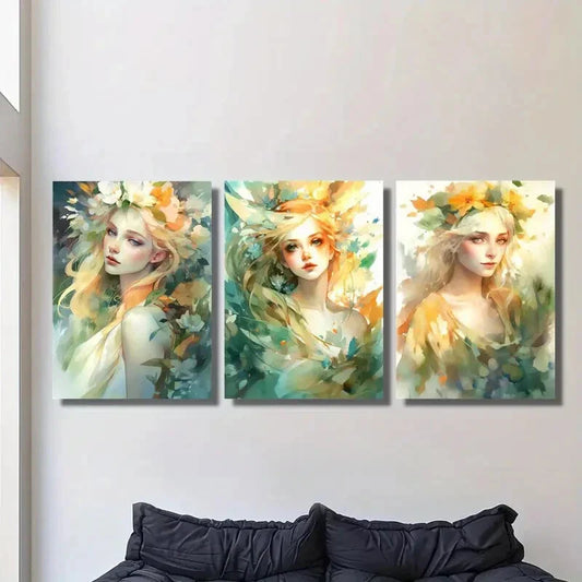 3pcs Magical elf girl water fairy Metal Print Ready to Hang Art