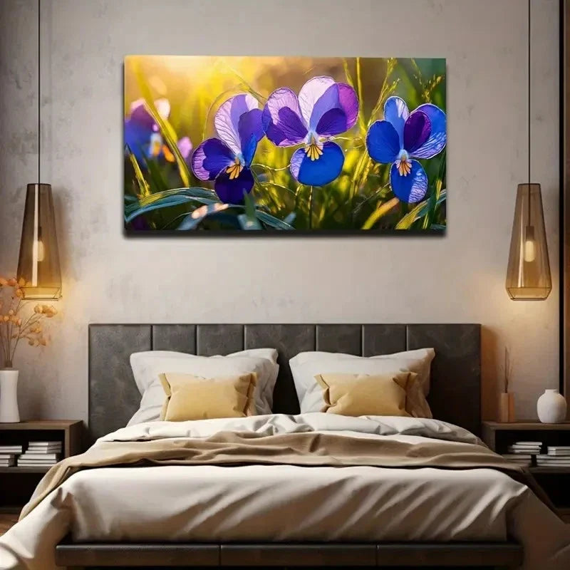 Elegant Dark Purple Orchid Wall Art Canvas Office Home Room Framed 80x45cm
