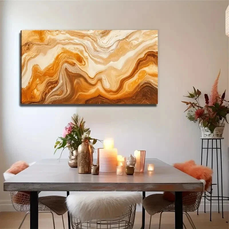 Beige Brown Amber Modern Wall Art Canvas Office Home Room Framed 80x45cm