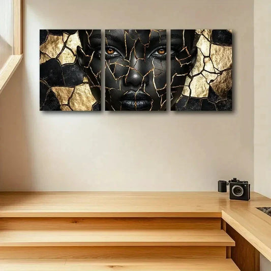 3pcs Split Face Design Modern Art Deco Style Metal Print Ready to Hang Art