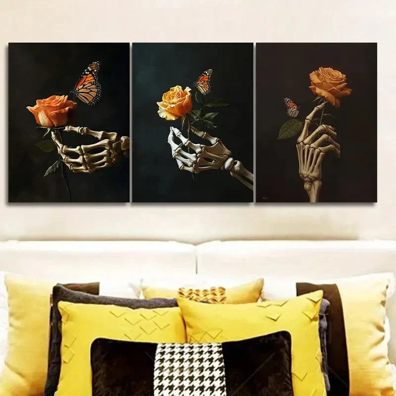 3pcs  Holding an orange rose in her hand   Metal Print Ready to Hang Art
