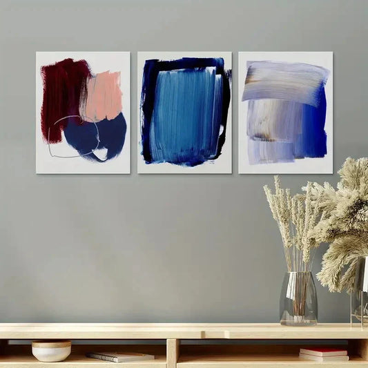 3pcs Modern Abstract Blue and Black Minimalist Metal Print Ready to Hang Art