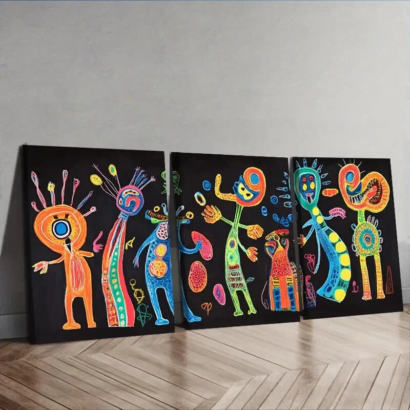 3pcs Surreal Character Graffiti Canvas Wall Art Set Canvas Framed 40x60cm - High Quality Print 100% Australian Made Wall Canvas Ready to Hang