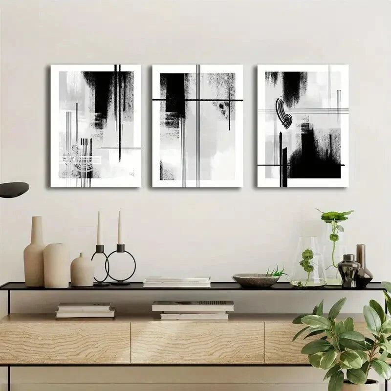 3pcs black grey and white neutral Metal Print Ready to Hang Art