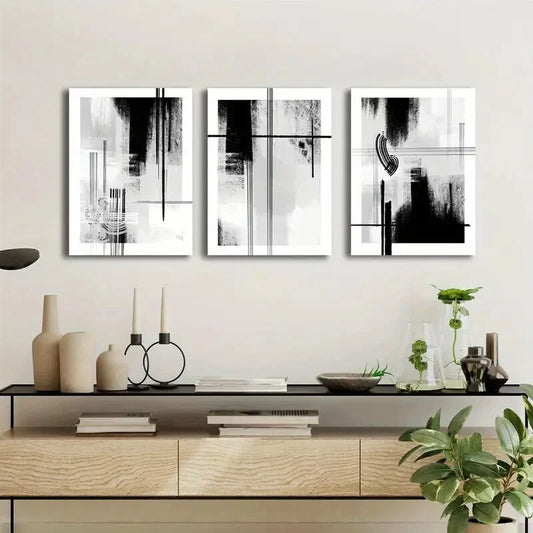 3pcs black grey and white neutral Metal Print Ready to Hang Art