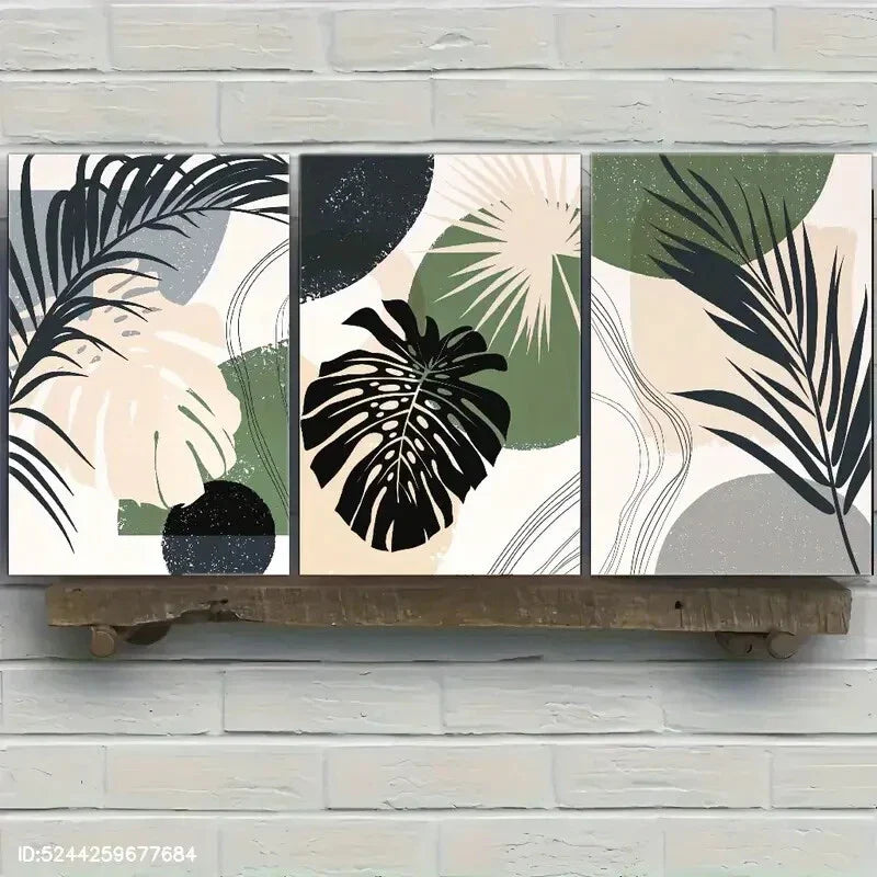3pcs Minimalist Botanical Leaf Prints in Black Metal Print Ready to Hang Art
