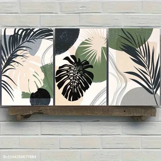 3pcs Minimalist Botanical Leaf Prints in Black Metal Print Ready to Hang Art