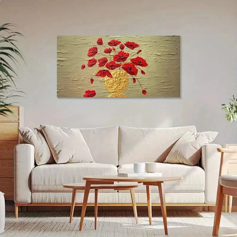 Red Poppy Blooms Bouquet Décor Wall Art Canvas Office Home Room Framed 120x60cm