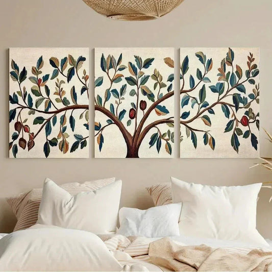 3pcs Vibrant Tree of Life Colorful Birds Metal Print Ready to Hang Art