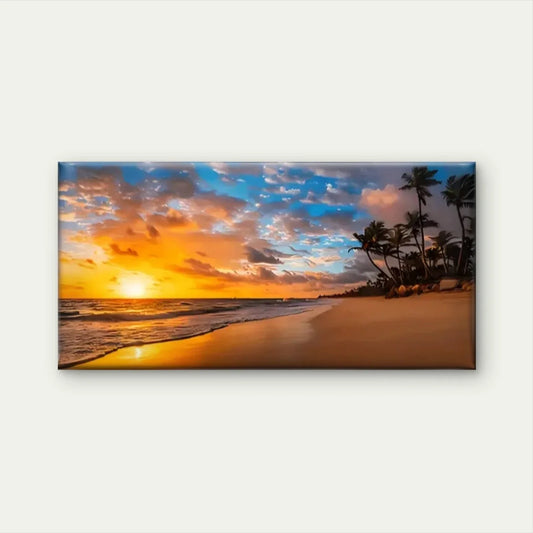 Beach Sun Palm Trees Sky Wall Art Canvas Office Home Room Framed 80x45cm