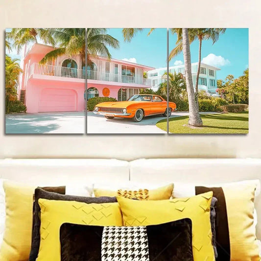 3pcs  Mid-Century Modern Car  Wall Art Set Canvas Framed 40x60cm - High Quality Print 100% Australian Made Wall Canvas Ready to Hang