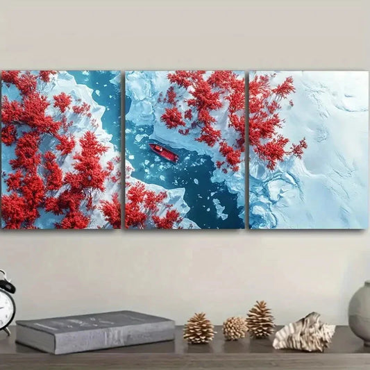 3pcs  Coral trees and rivers Art Painting Metal Print Ready to Hang Art