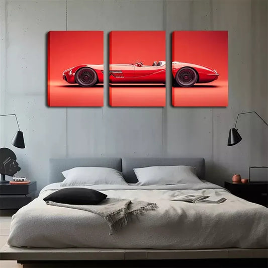 3pcs  Vintage Red Sports Car Canvas Print  Wall Art Set Canvas Framed 40x60cm - High Quality Print 100% Australian Made Wall Canvas Ready to Hang
