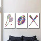3pcs Rainbow badminton football baseball  Metal Print Ready to Hang Art