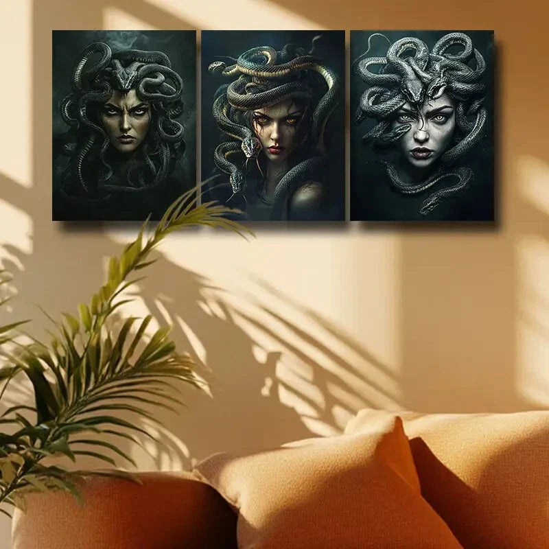 3pcs Snake girl Design Metal Print Ready to Hang Art