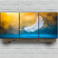 3pcs Modern Feather Golden Blue White Wing Metal Print Ready to Hang Art