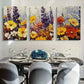 3pcs Vibrant Floral Contemporary Style Metal Print Ready to Hang Art