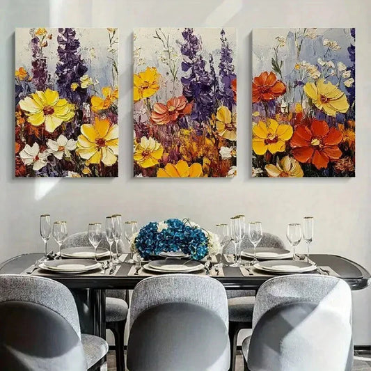 3pcs Vibrant Floral Contemporary Style Metal Print Ready to Hang Art