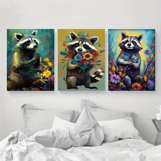 3pcs Featuring Raccoons Humorous Animal Metal Print Ready to Hang Art