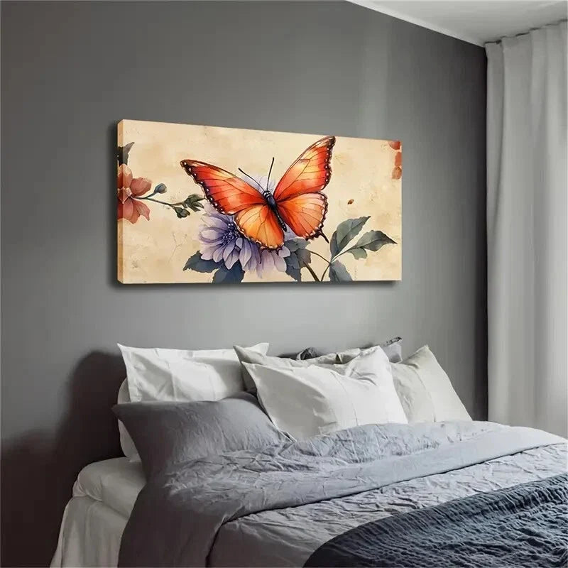 Red Butterfly & Floralc Texture Wall Art Canvas Office Home Room Framed 120x60cm