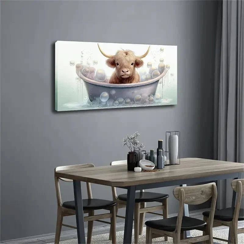 Calf Standing In The Bathtub Wall Art Canvas Office Home Room Framed 120x60cm