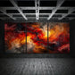 3pcs Abstract Modern Design Red &amp; Stunning Golden Metal Print Ready to Hang Art