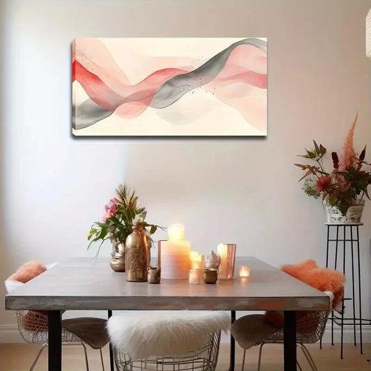 Flowing Red & Gray Lines Wall Art canvas office home room framed 120x60cm