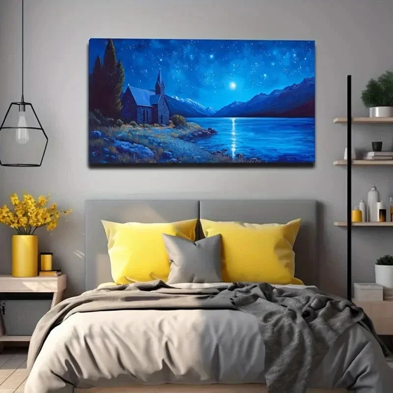 Serene Blue Sky & Mountain Wall Art Canvas Office Home Room Framed 120x60cm