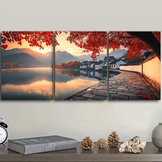 3pcs Jiangnan, ancient town Metal Print Ready to Hang Art