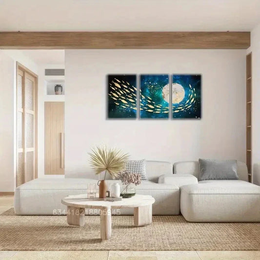 3pcs Golden fish decoration poster Metal Print Ready to Hang Art