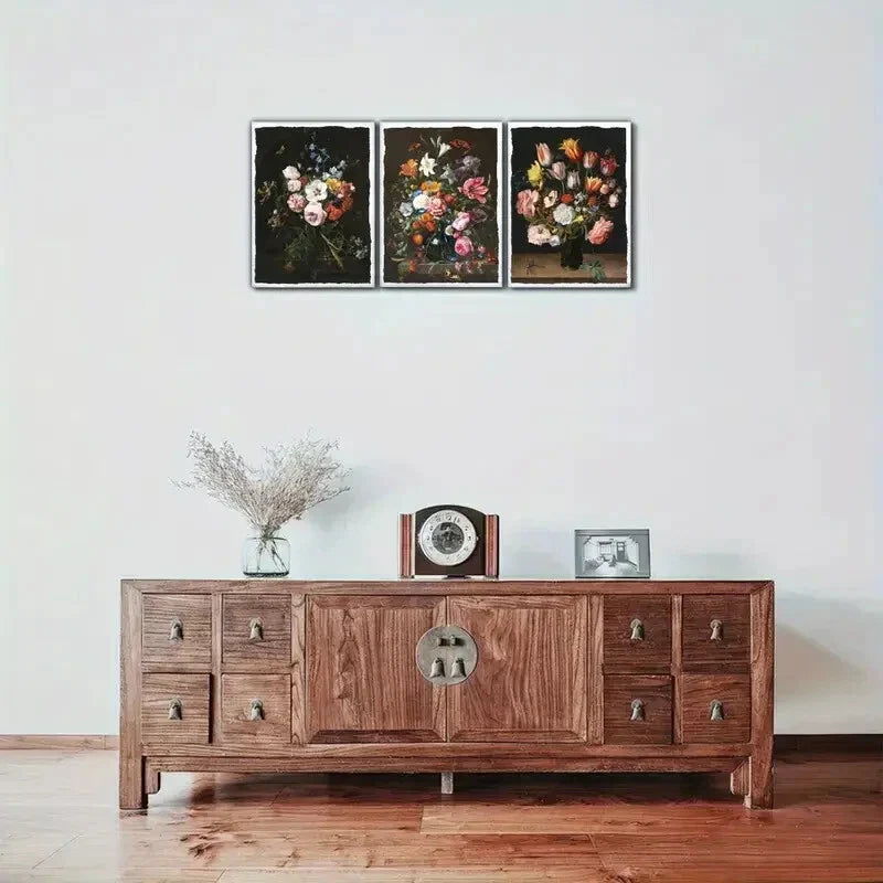 3pcs Jewel-Toned Moody Gothic Ambiance Neutral Metal Print Ready to Hang Art