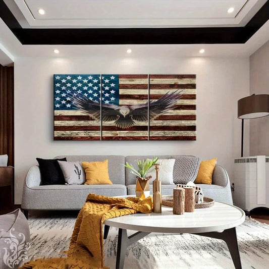 3pcs Bald American Flags Patriotic Metal Print Ready to Hang Art