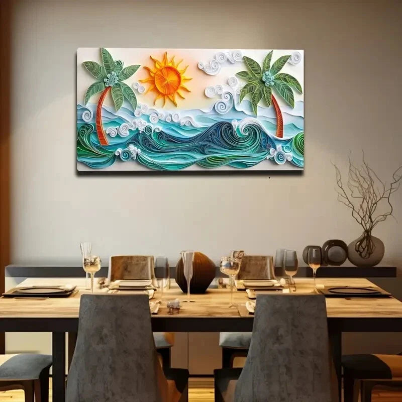 Sunset Beach Ocean Waves Scene Wall Art Canvas Office Home Room Framed 120x60cm