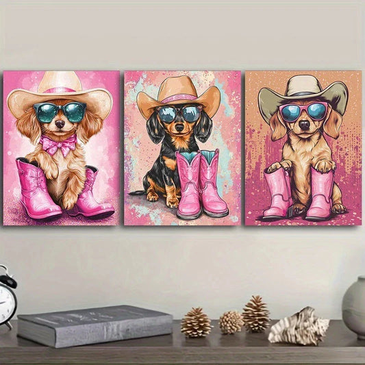 3pcs Cute Puppy Wearing Sun Glasses & Hat Metal Print Ready to Hang Art