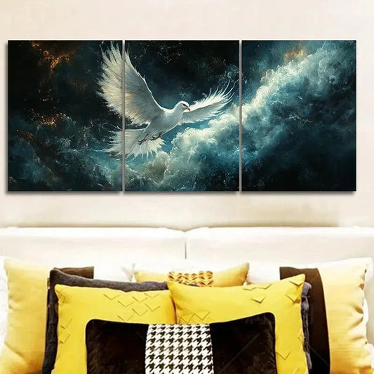3pcs White Phoenix Metal Print Ready to Hang Art