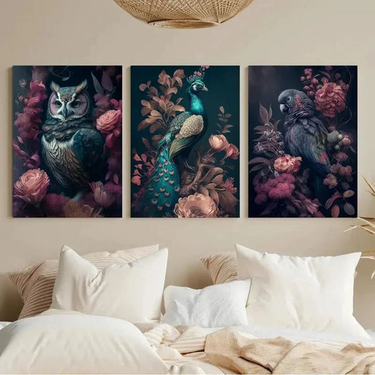 3pcs Boho Style Vintage Parrot Bird Animal Metal Print Ready to Hang Art
