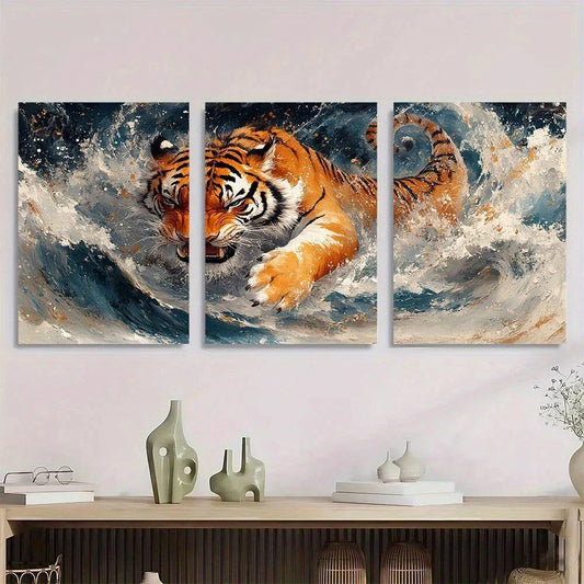 3pcs Tiger Dragon Animals Scenic Urban Vibrant Metal Print Ready to Hang Art