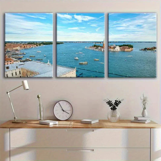 3pcs Abstract Vibrant Colors Blue Sky Clouds metal print ready to hang art