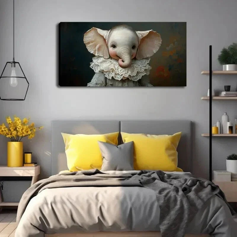 Charming Youngsters Elephant Wall Art Canvas Office Home Room Framed 120x60cm
