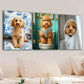3pcs Cute Dogs Toilet Brawny Blue & White Green Wall Art Set Canvas Framed 40x60cm - High Quality Print 100% Australian Made Wall Canvas Ready to Hang