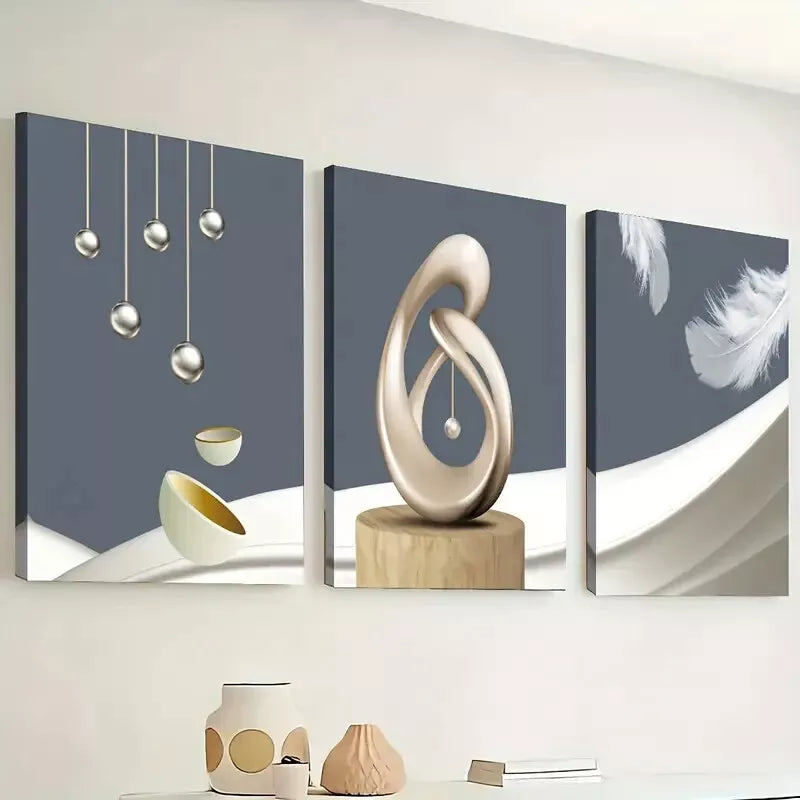 3pcs Simple modern abstract geometric sculpture  Wall Art Set Canvas Framed 40x60cm - High Quality Print 100% Australian Made Wall Canvas Ready to Hang