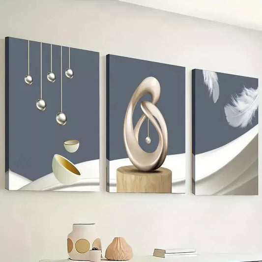 3pcs Simple modern abstract geometric sculpture  Wall Art Set Canvas Framed 40x60cm - High Quality Print 100% Australian Made Wall Canvas Ready to Hang