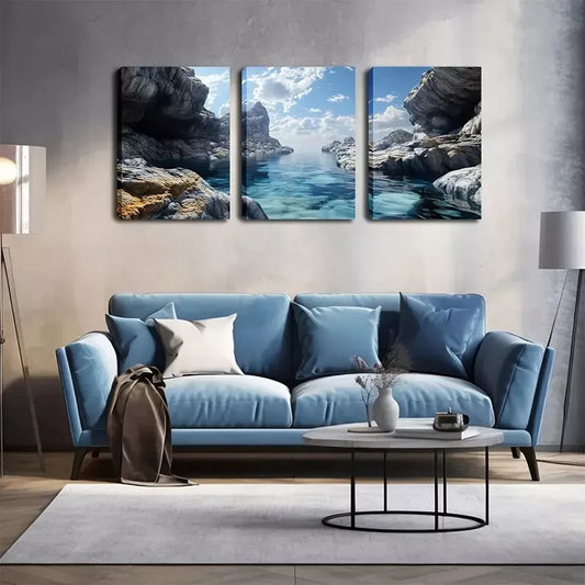 3pcs  Small Streams In The Mountains Wall Art Set Canvas Framed 40x60cm - High Quality Print 100% Australian Made Wall Canvas Ready to Hang