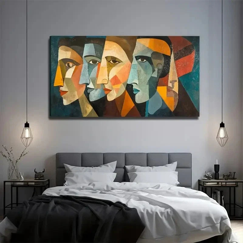 Abstract Human Face Wall Art Canvas Office Home Room Framed 80x45cm
