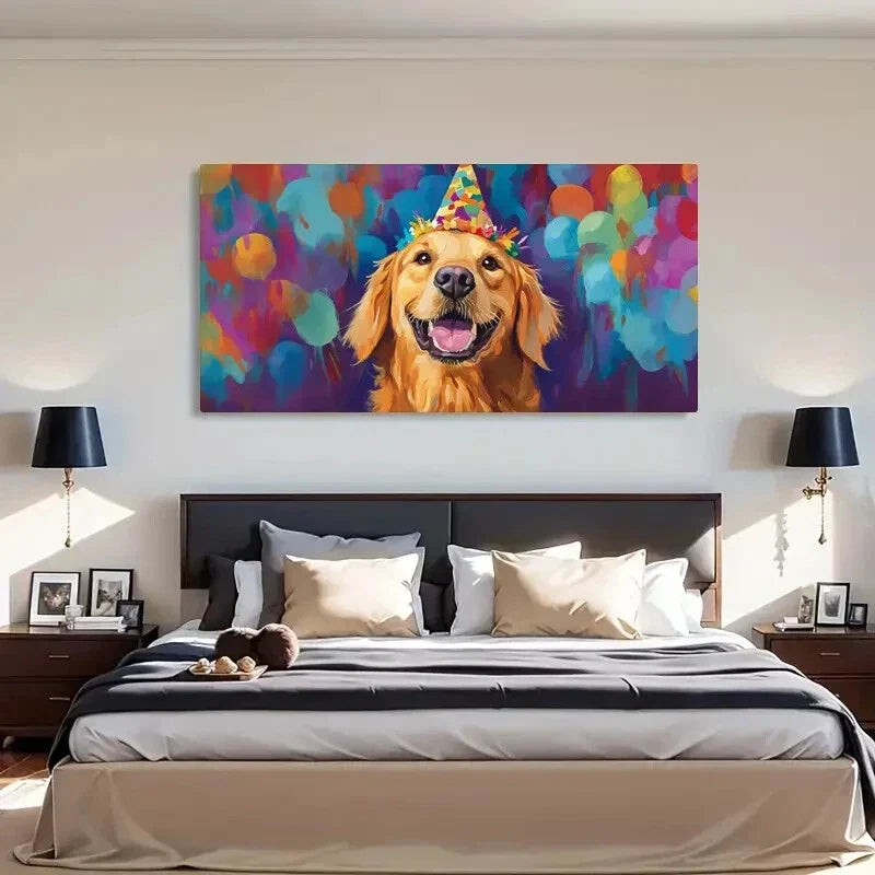 Golden Retriever Balloons Wall Art Canvas Office Home Room Framed 120x60cm
