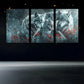 3pcs Vibrant Red Flowers and Snowy Mother Wolf Metal Print Ready to Hang Art