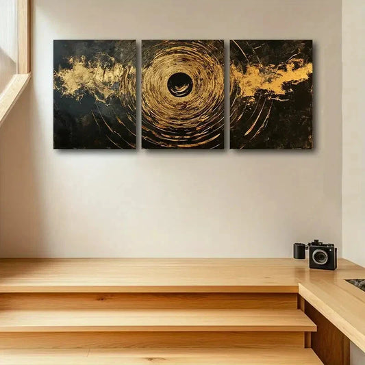 3pcs Modern Abstract Golden Spiral Design Metal Print Ready to Hang Art