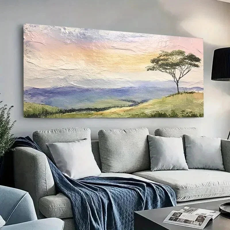 Sunset with Tree & Hills wall canvas office home room framed 120x60cm