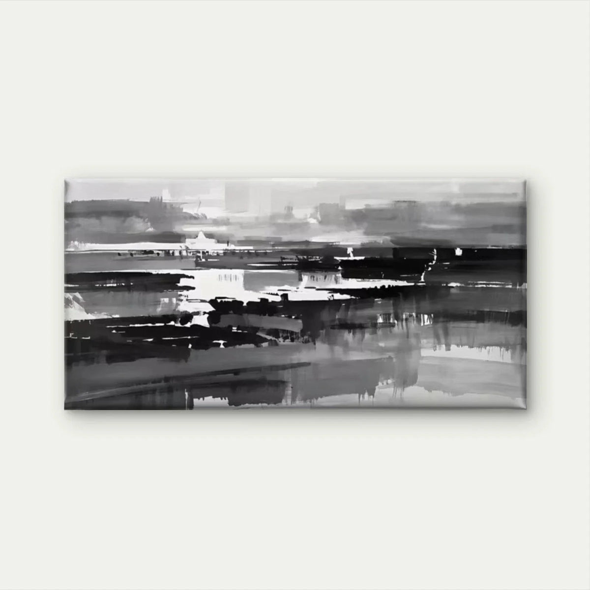 Abstract Black & White Wall Art Canvas Office Home Room Framed 120x60cm